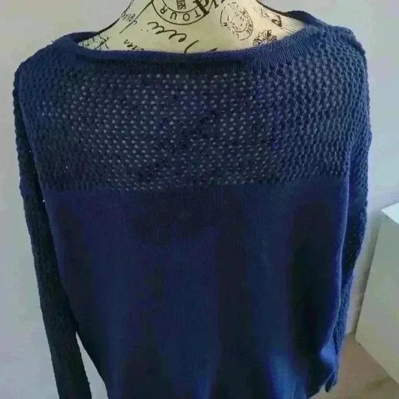 ZAFUL | Women's Navy Hallow Out Long Drop Shoulder Crochet Knit Sweater - Picture 10 of 10